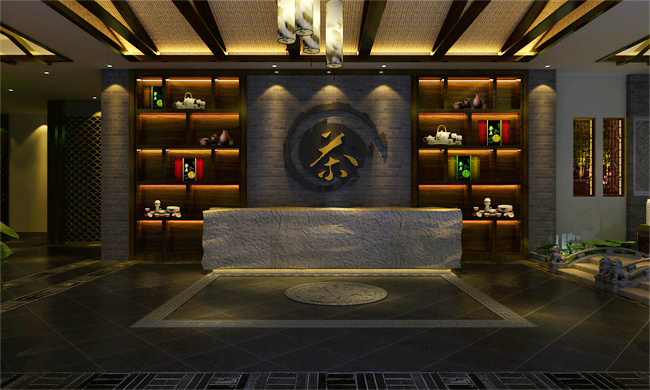 新中式風(fēng)格茶樓前臺(tái)效果圖設(shè)計(jì)