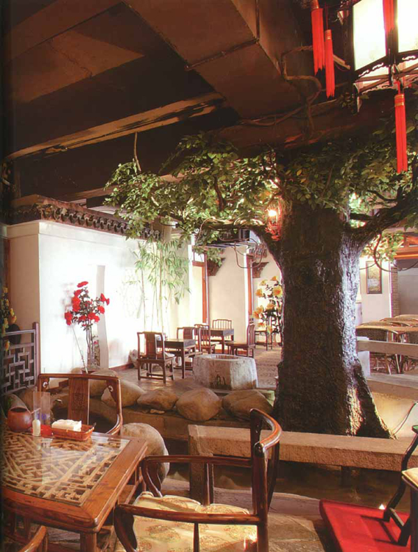 淺析格調非凡的中式典雅茶樓店裝修中屋頂上那一抹月兒彎彎----[四合茗苑](圖文)