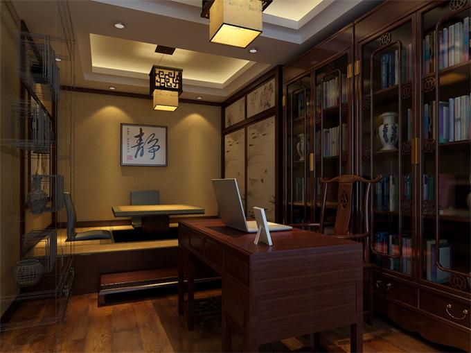 新中式樣板間中書房設計的不同款式----[四合茗苑](圖文)