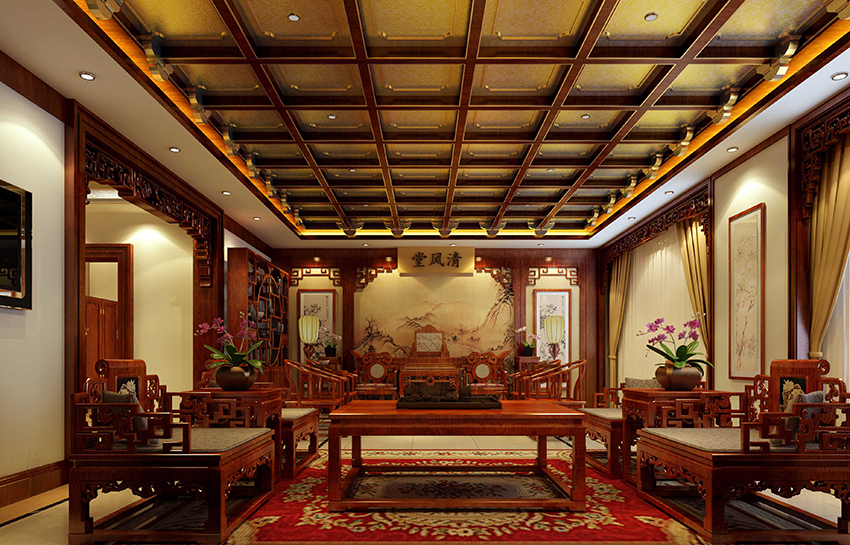 古樸幽靜的中式客廳效果圖