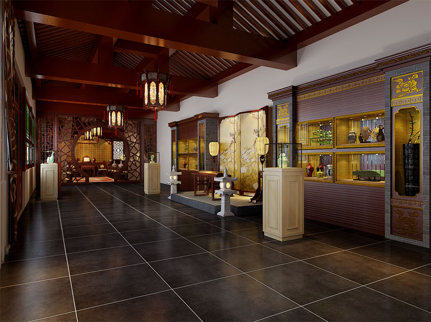  個(gè)性張揚(yáng)  新中式展廳設(shè)計(jì)的效果圖欣賞----[四合茗苑](圖文)