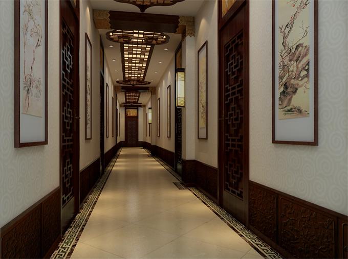 新中式風(fēng)格會(huì)所走廊設(shè)計(jì)效果圖