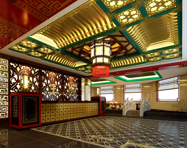 洞徹玄機 中式酒店大廳裝修設計構思淺析----[四合茗苑](圖文)