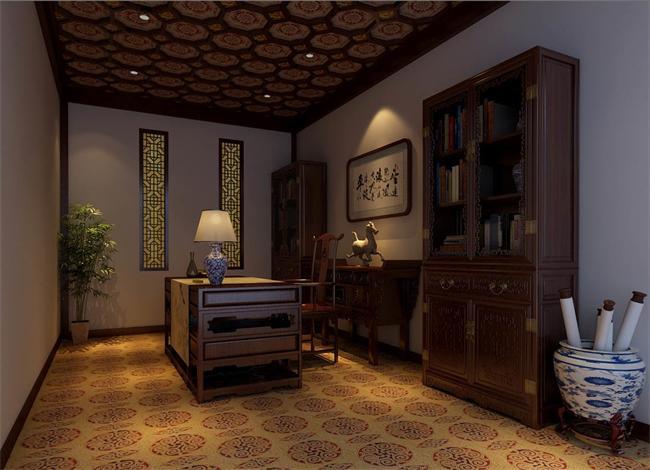 四合院簡(jiǎn)中式書(shū)房設(shè)計(jì)效果